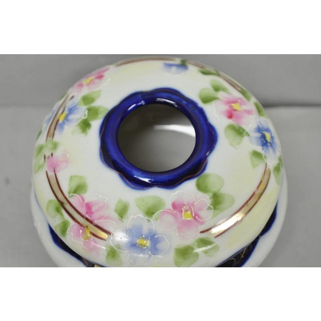 Early 20th Century Victorian Japanese Hand Painted Porcelain Cobalt Blue Hair Receiver & Powder Jar For Sale - Image 9 of 14