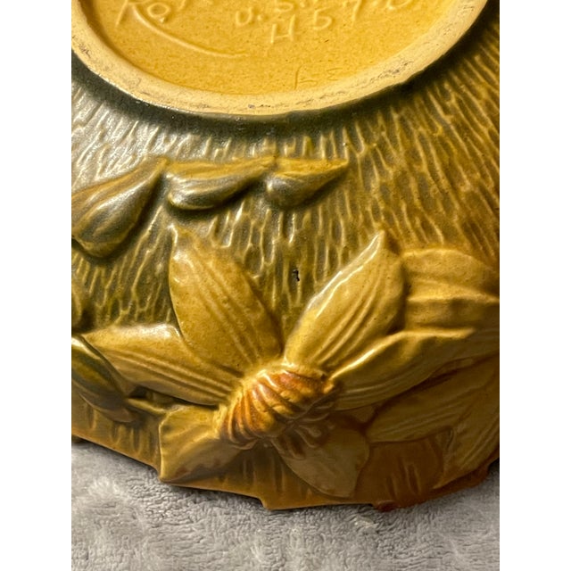 Vintage 1940s Roseville Pottery Clematis Console Bowl 457-8 Autumn Brown MCM For Sale - Image 11 of 12