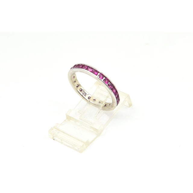 Vintage 18k White Gold Channel Set Ruby Eternity Band Ring Size 8 3/4 For Sale - Image 4 of 8