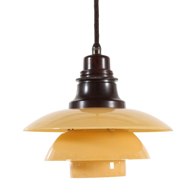 Danish Art Deco Pendant Light with Yellow Glass Shades by Poul Henningsen for Louis Poulsen, 1930s For Sale