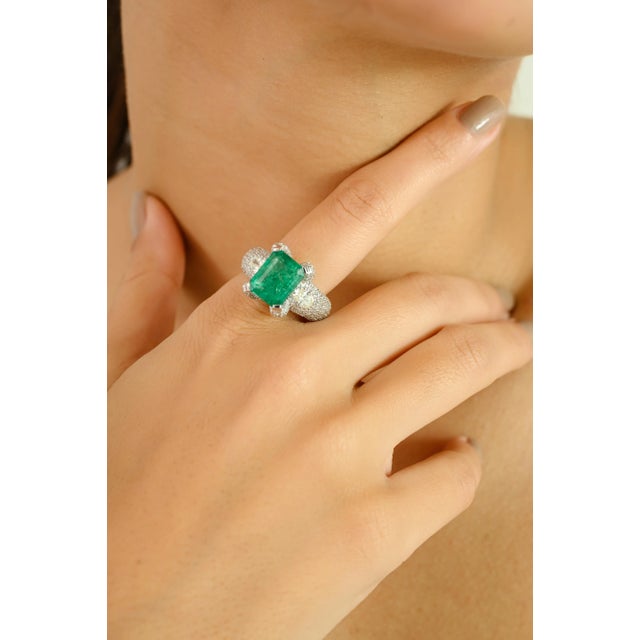 4.55 Ct Emerald and Diamond Asian Cocktail Ring Size 5 For Sale In New York - Image 6 of 12