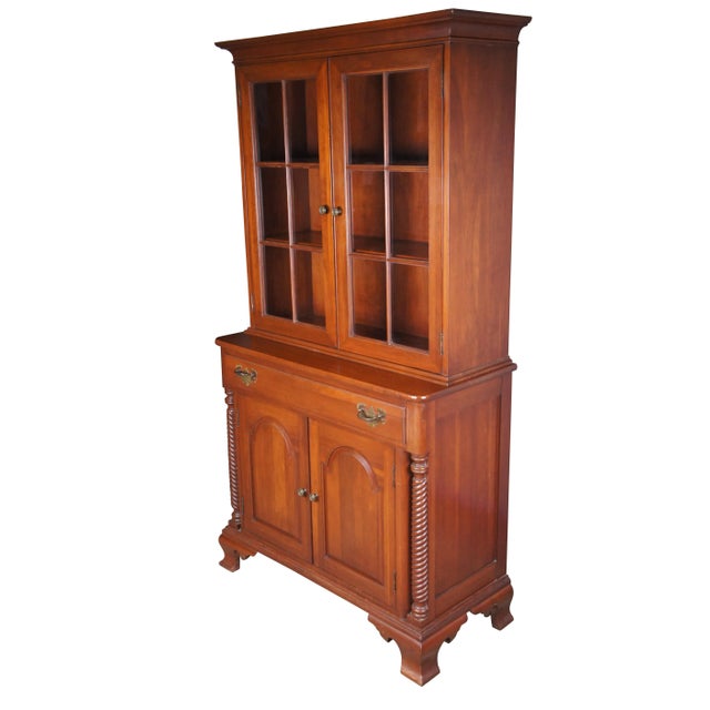 Farmhouse Willett Wildwood Cherry Stepback Cupboard Bookcase China Hutch Cabinet 70" For Sale - Image 3 of 14
