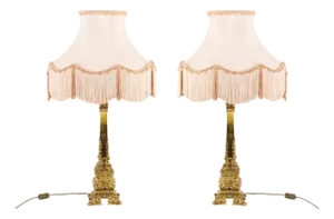 Antique French Ormolu Corby Castle Table Lamps, 1850, Set of 2
