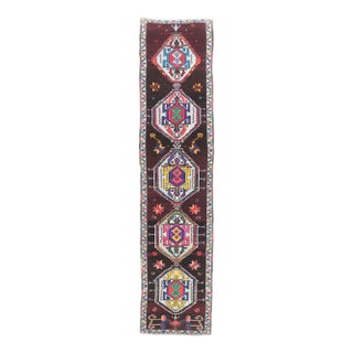 Vintage Pink Geometric Turkish Hand-Knotted Runner For Sale