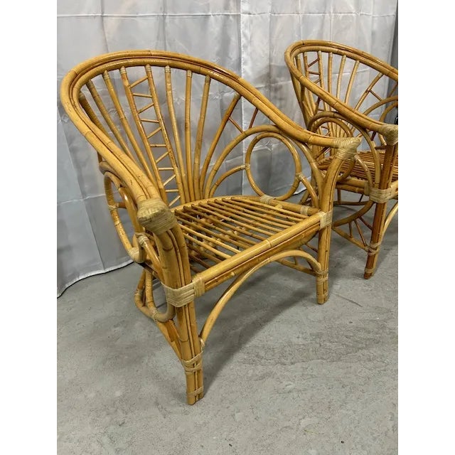 Vintage Bent Rattan Circle Sided Lounge Chairs, a Pair For Sale - Image 11 of 12