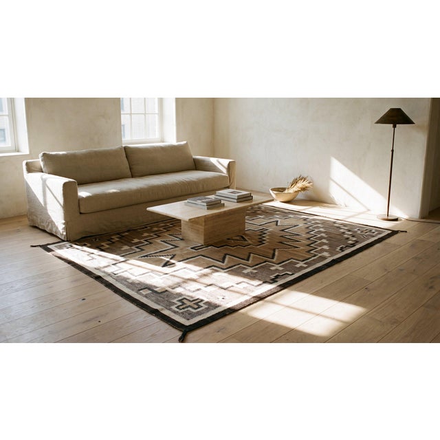 1930s Gray Geometric Tribal Antique American Navajo Rug 3' 8" X 5' 8" Flatweave Wool Carpet For Sale - Image 9 of 9