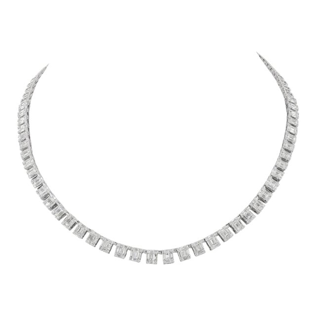 3.7Ctw Emerald Cut Illusion Set Diamond Tennis Necklace in 18k White Gold For Sale