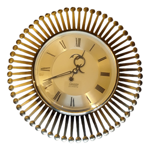 Vintage German Wall Clock in Sunburst Design with Brass Housing from Condor, 1970s