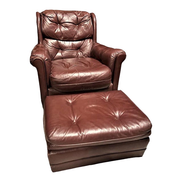 Vintage Chesterfield Chair and Ottoman by Classic Leather of North