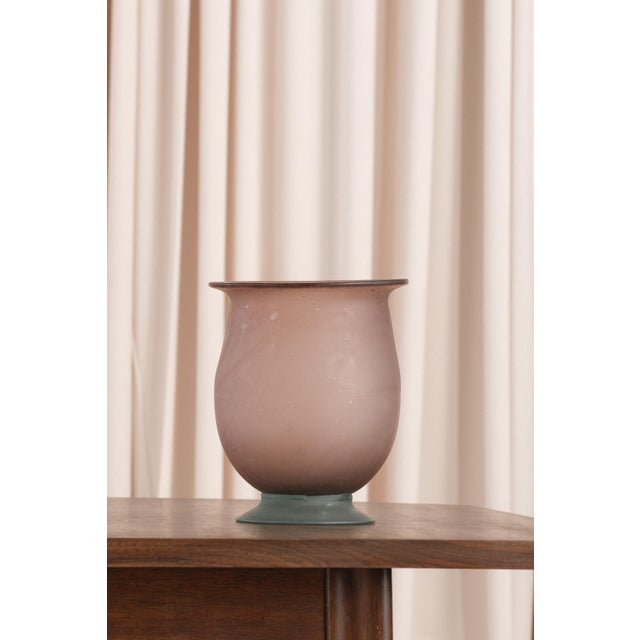 Vintage Frosted Purple Glass Vase on Blue-Green Foot For Sale - Image 10 of 10