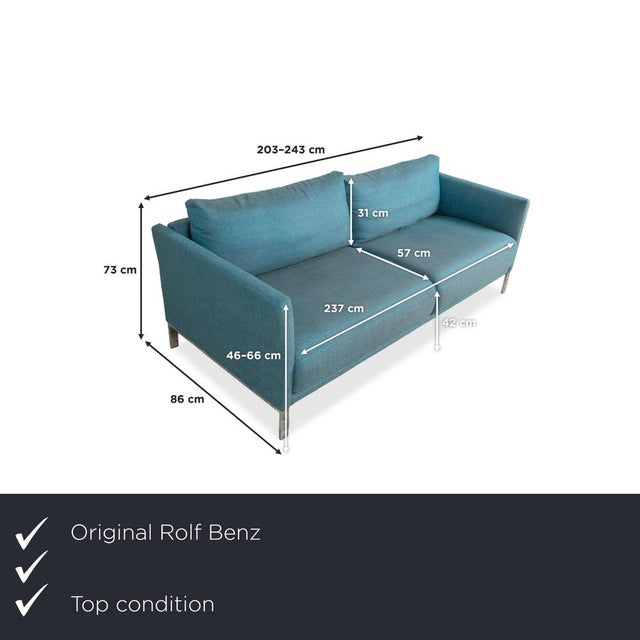 The Rolf Benz fabric three-seater sofa in blue/turquoise impresses with its modern design, exceptional seating comfort,...