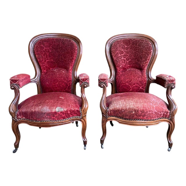 Set of Louis Philippe Armchairs with Rack and Pinion For Sale