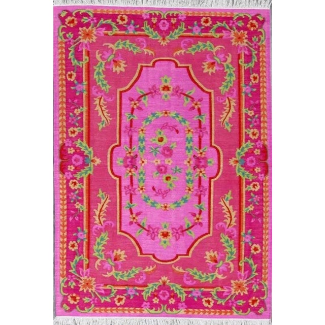 Nice new Kilim with beautiful floral design Aubusson style with beautiful colors, entirely handwoven with wool on cotton...