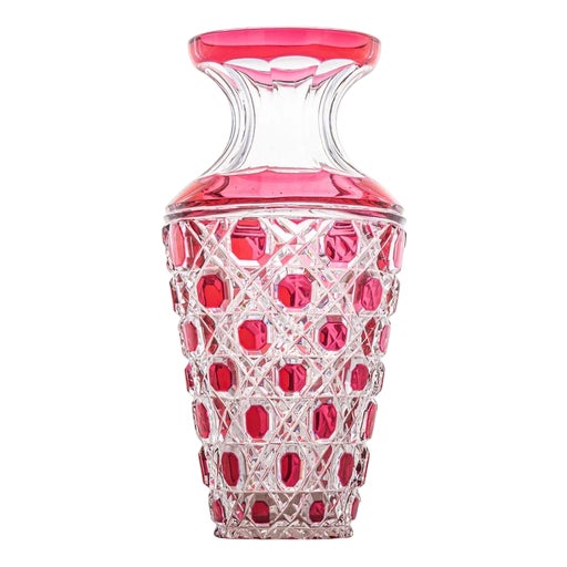 Structured Hibiscus and Clear Crystal Vase from Baccarat, France, 1960s For Sale