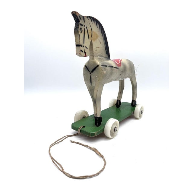 Mid-Century Modern Vintage Wooden Horse on Rolling Board, 1930s For Sale - Image 3 of 15