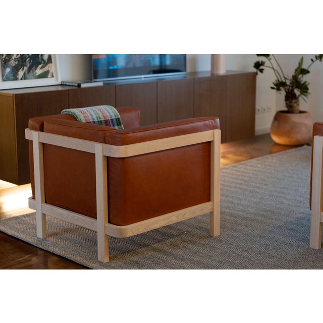 Contemporary Two-Seater Sofa in Oak and Leather by Julien Renault For Sale - Image 3 of 13