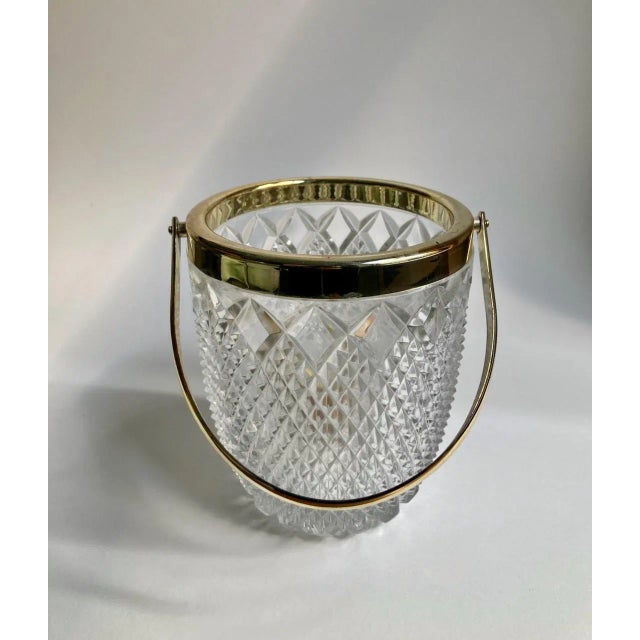 Mid Century Clear Crystal Diamond Point & Gold Handled Ice Bucket For Sale - Image 10 of 13