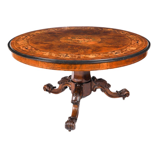Antique Victorian Burr Walnut and Floral Marquetry Loo Table, 1800s For Sale