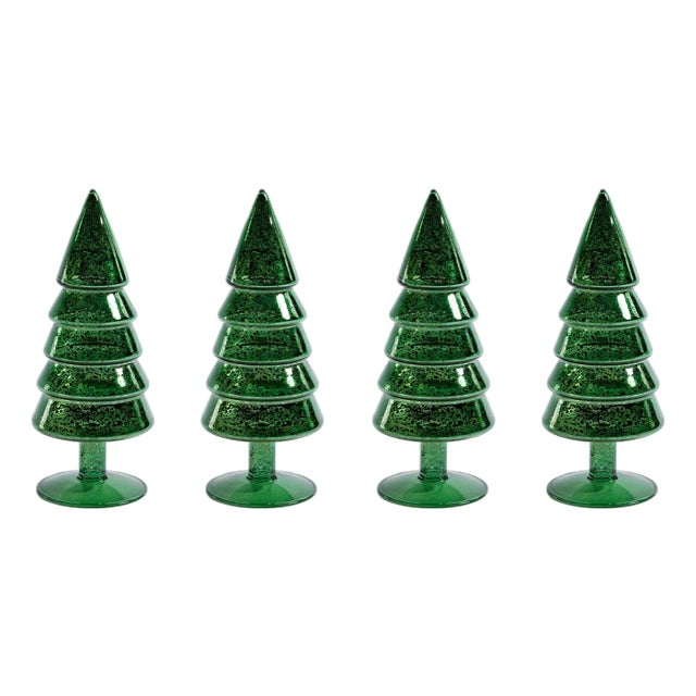Mercury Glass Trees, Set of 4, 9" Tall, Green For Sale