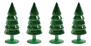 Mercury Glass Trees, Set of 4, 9" Tall, Green