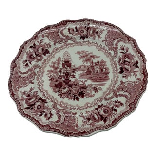 A Antique Staffordshire "Fountain Scenery" Pink Transfer Decorated Plate, 1830’s For Sale