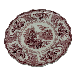 A Antique Staffordshire "Fountain Scenery" Pink Transfer Decorated Plate, 1830’s