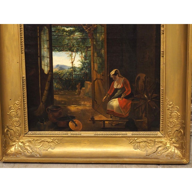 Wood 19th Century French Oil on Canvas, “La Fileuse D’Albano” After Claude Bonnefond For Sale - Image 7 of 17