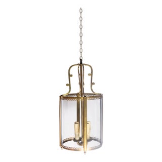 French Brass and Glass Lantern Chandelier with Decorative Filigree, circa 1940 For Sale