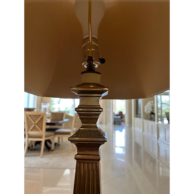 Metal Brass Table Lamp With Custom Black Silk Shade For Sale - Image 7 of 9