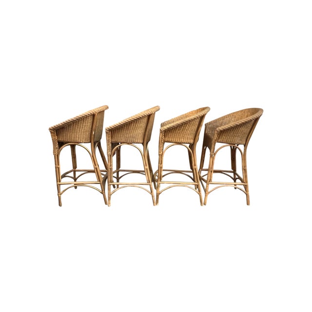 Mid 20th Century Wicker Rattan High Bar Stools Set of 4 Chairish