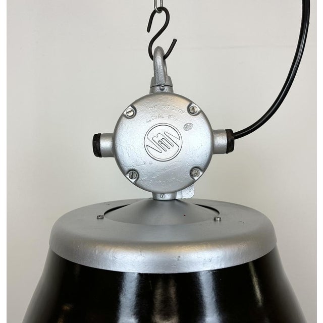 Mid-Century Modern Industrial Black Enamel Factory Pendant Lamp from Elektrosvit, 1960s For Sale - Image 3 of 18