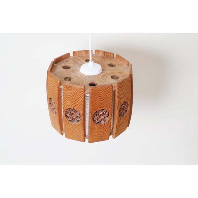 Wood Swedish Pine Pendant Lamp with Chipboard Decorations, 1960s For Sale - Image 7 of 12