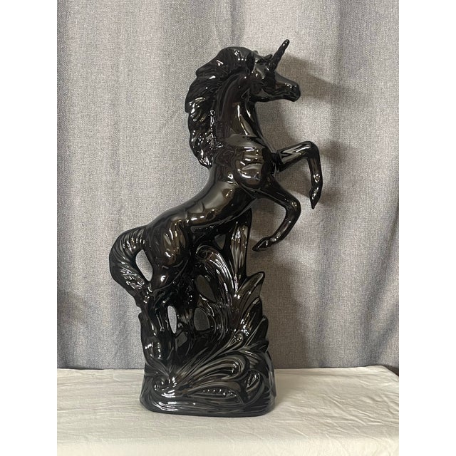 Monumental Royal Haeger Pottery Black Ceramic Rearing Unicorn For Sale - Image 4 of 10