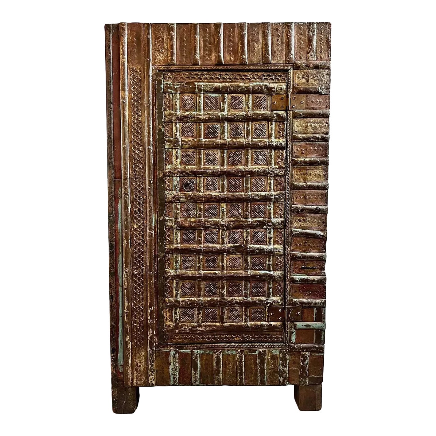 Vintage Iron Patchwork Cabinet | Chairish