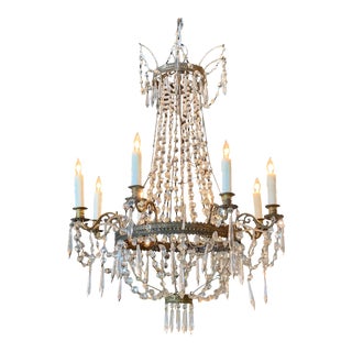 19th Century French Empire Beaded Crystal and Gilt Bronze Chandelier For Sale