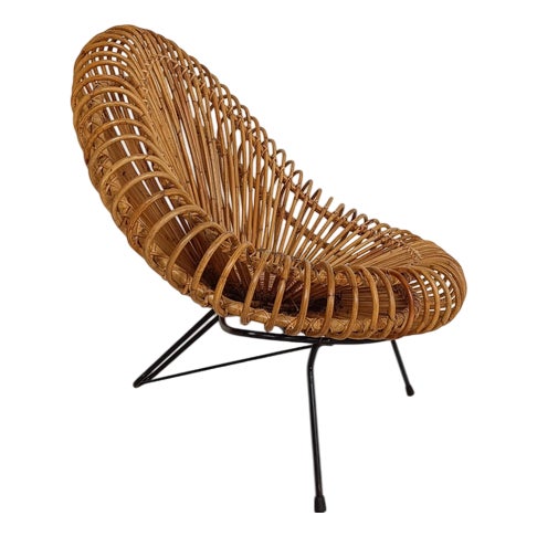 Rattan Lounge Chairs by Janine Abraham & Dirk Jan Rol for Edition Rougier, France, 1950, Set of 2 For Sale