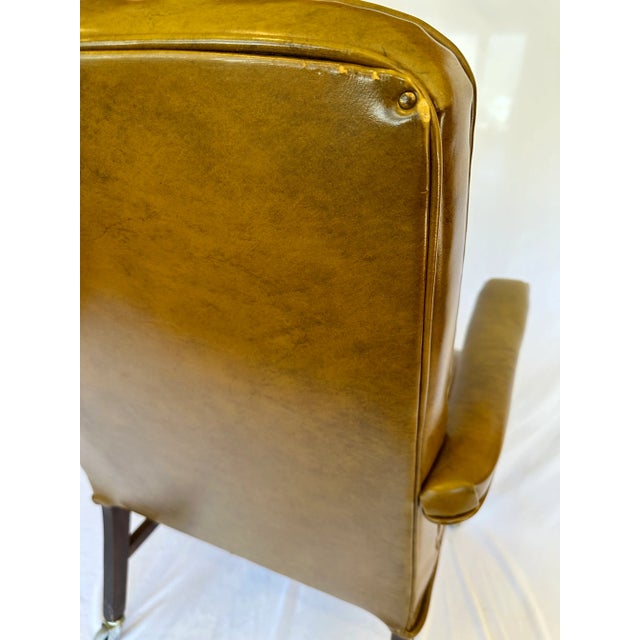 Vintage Mid-Century Tufted Camel Vinyl Armchair on Casters For Sale In Little Rock - Image 6 of 13