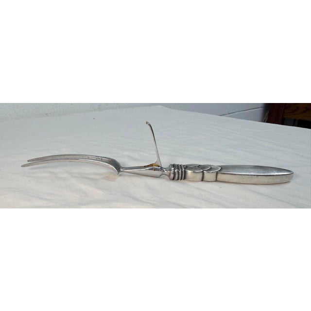 Metal Vintage Georg Jensen "Cactus" Pattern Sterling Silver 2-Tine Roast Carving Fork For Sale - Image 7 of 12