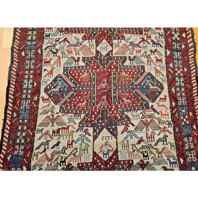 Antique Caucasian Soumak Area Rug, Handwoven Wool, Tribal Bird Motifs Design, 3' x 5' For Sale - Image 9 of 14