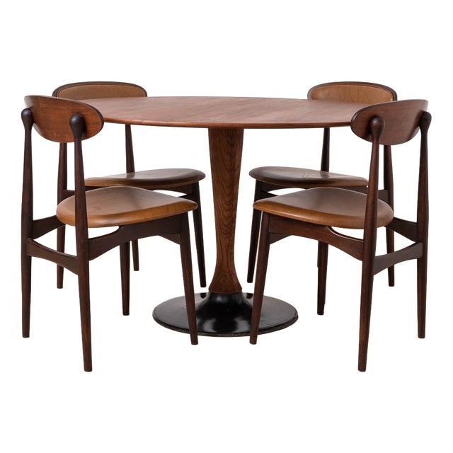 Mid-Century Modern Round Dining Table and No. 125B Chairs by Fredrik A. Kayser, 1960s, Set of 5 For Sale