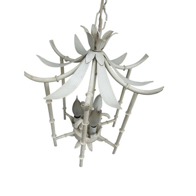 Hollywood Regency Vintage Faux Bamboo Pagoda Chandelier Light Fixture Coastal Regency Palm Beach For Sale - Image 3 of 4