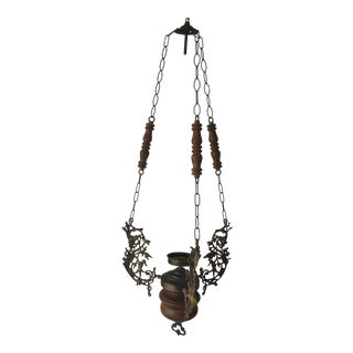 Antique 1920s Cast Iron Bronze Arts & Crafts Chandelier With Girl Ringing Bell For Sale