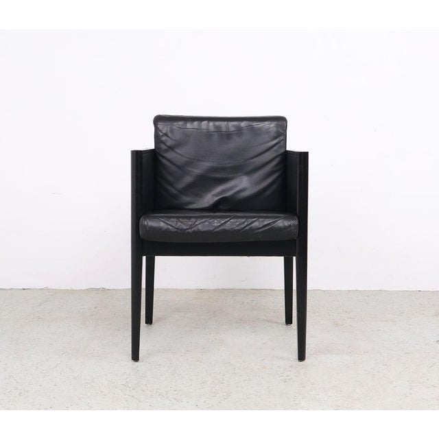 Arco Cubist Black Leather Chairs, 1980s, Set of 4 For Sale - Image 6 of 14