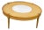 1960s Mid Century Modern Wood Italian Travertine Insert Brass Trim Round Coffee Table For Sale