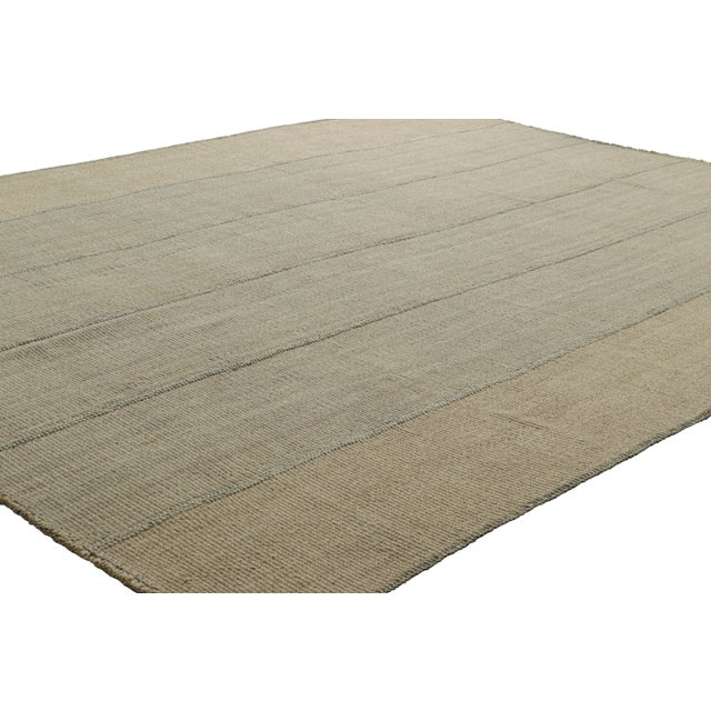 Rug & Kilim Rug & Kilim’s Contemporary Kilim With Textural Beige and Blue Stripes For Sale - Image 4 of 7