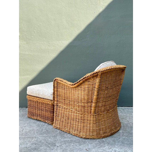 Vintage Braided Rattan Lounge Chair and Ottoman For Sale - Image 10 of 12