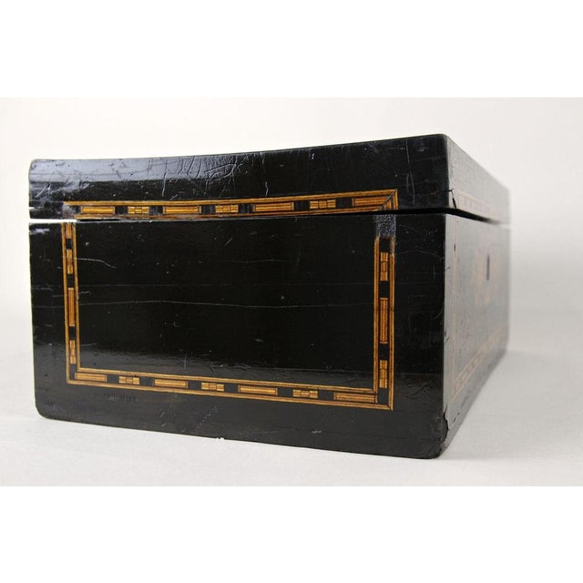 19th Century Jewelry Box with Floral Inlay Works & Original Mirror, 1890s For Sale - Image 16 of 18