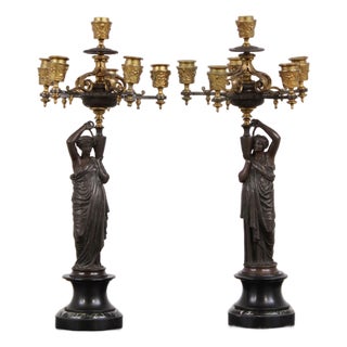 Pair of 19th Century French Empire Bronze Figural Candelabras For Sale