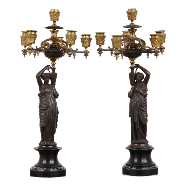 Pair of 19th Century French Empire Bronze Figural Candelabras For Sale