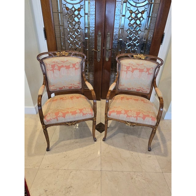French Art Nouveau Fauteuils Manner of Majorelle - A Pair with divine upoholstery sold as found in very good condition.